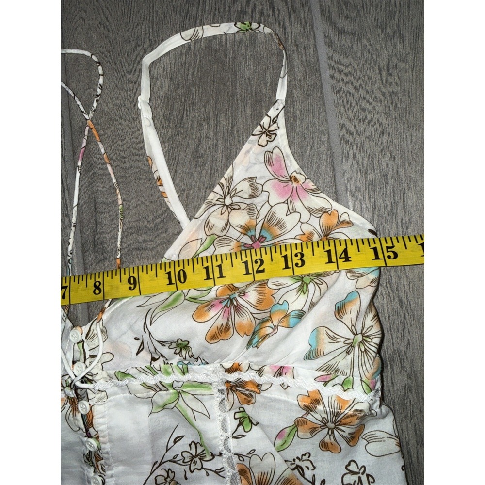 Guess Top Women's M Ivory Floral-Print Peplum Sleeveless Y2K Babydoll - Picture 9 of 11
